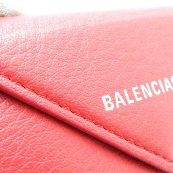 Balenciaga Papier Mini Wallet 391446 Women's Leather Wallet (tri-fold) Red Color - Picture 11 of 16